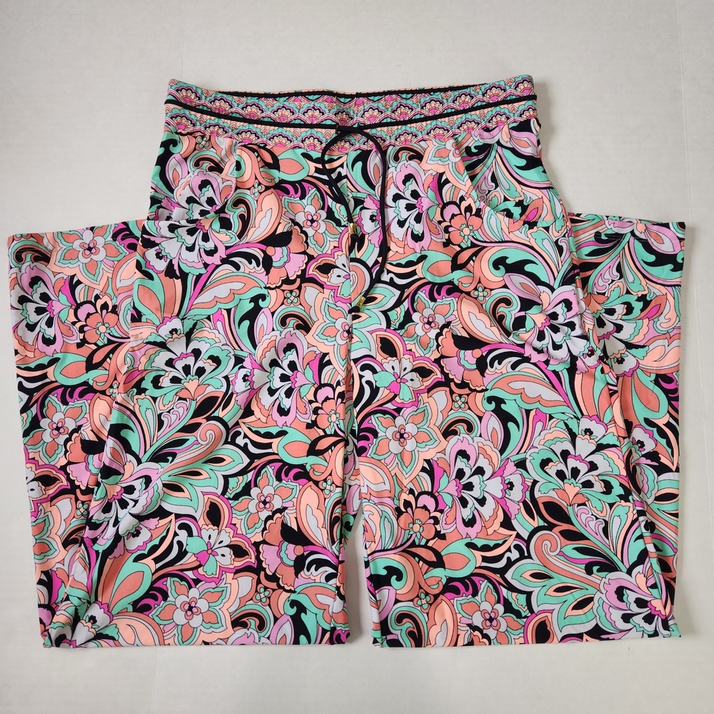 Sunshine 79 Cascade Blooms Paisley Floral Wide Leg Beach Pants Pink Mint Green M - Picture 10 of 11